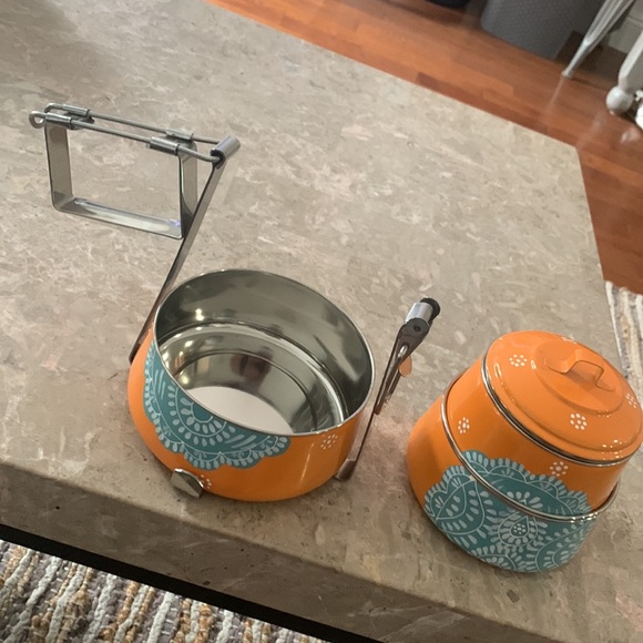 Globein Orange Turquoise Enamel Stackable Locking Camping Portable Lunch Box - Picture 6 of 7